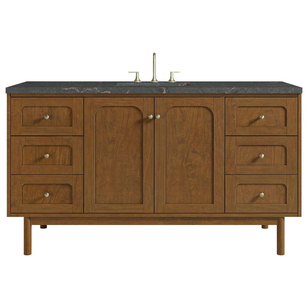 James Martin Laurent 60" Single Bathroom Vanity in Honey Oak with 3 cm Parisien Bleu Silestone Top and Rectangular Sink, , large