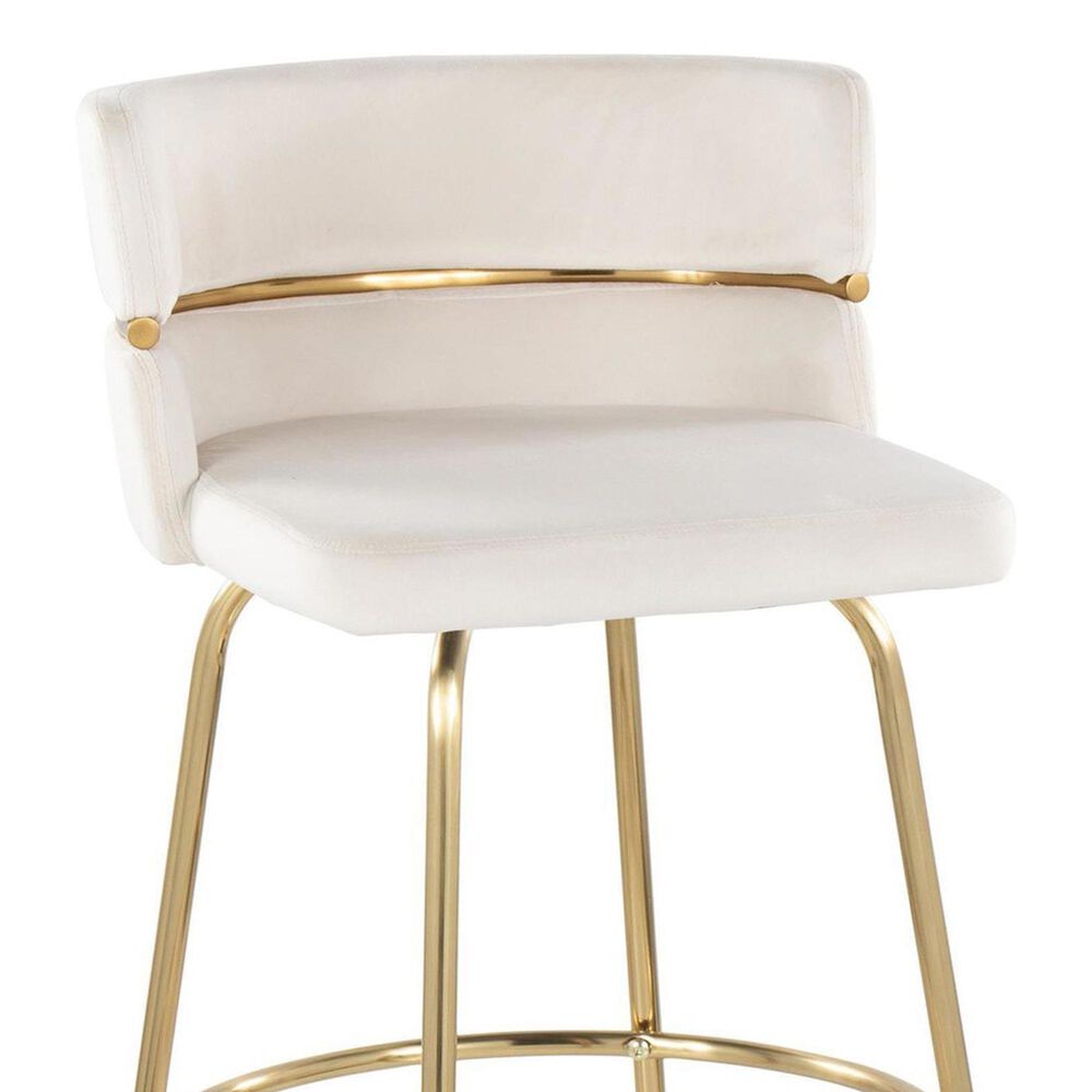 LumiSource Cinch 30" Swivel Barstool with Cream Upholstery in Gold (Set of 2), , large