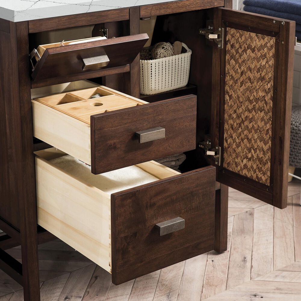 James Martin Vanities Addison 30&quot; Single Bathroom Vanity in Mid Century Acacia with 3 cm Ethereal Noctis Quartz Top and Rectangular Sink, , large