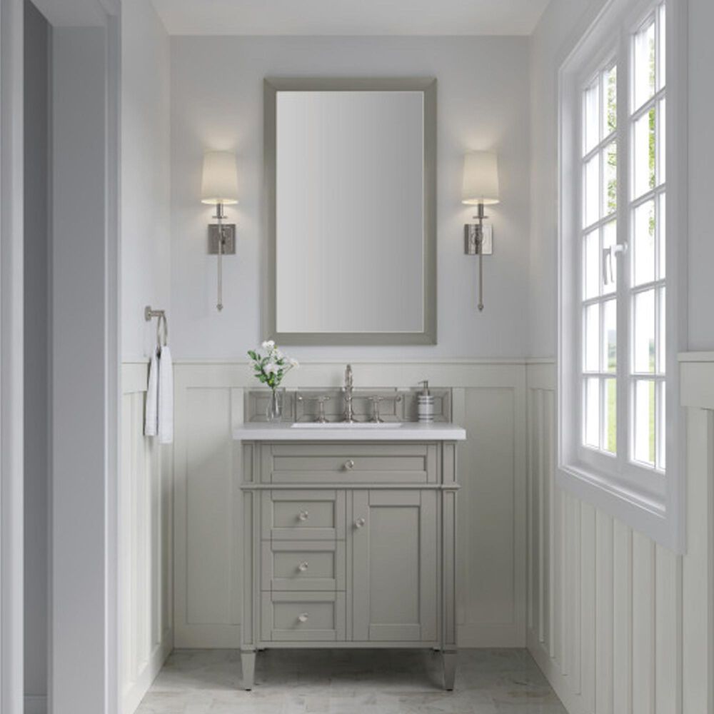 James Martin Vanities Brittany 30" Single Bathroom Vanity in Urban Gray with 3 cm White Zeus Quartz Top and Rectangular Sink, , large
