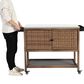 Hearth and Haven Outdoor Wicker Bar Cart with Glass Top in Brown, , large
