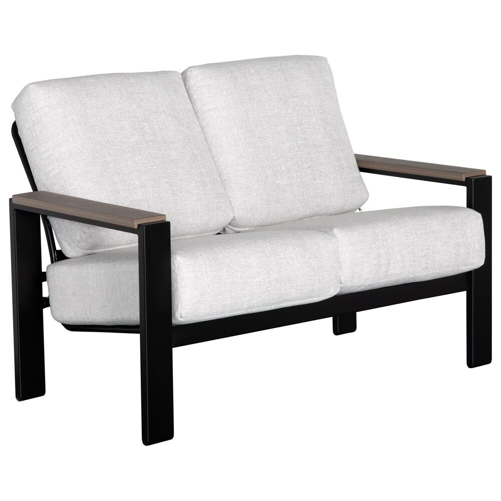 Telescope Larssen Stationary Patio Loveseat with Charter Silk Cushion in Black and Boardwalk, , large
