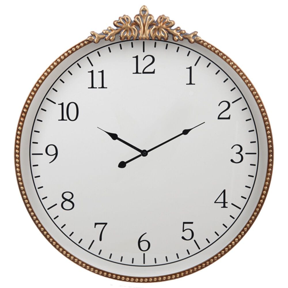 Ganz USA Round Ornate Frame Wall Clock in Gold, , large