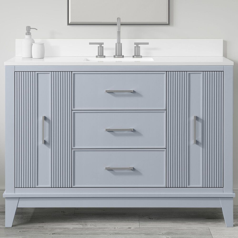 37B Fenwick 48" Single Bathroom Vanity in Soft Blue with Glossy White Composite Stone Top and Backsplash, , large