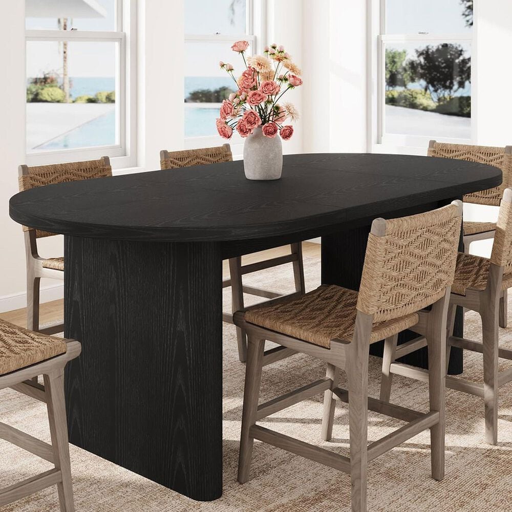 GARVEE 63" Oval Dining Table with Wood Base in Black - Table Only, , large