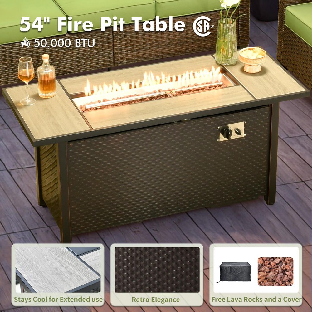 HOMLUX 8-Piece Patio Conversation Set with Fire Pit Table in Green, , large