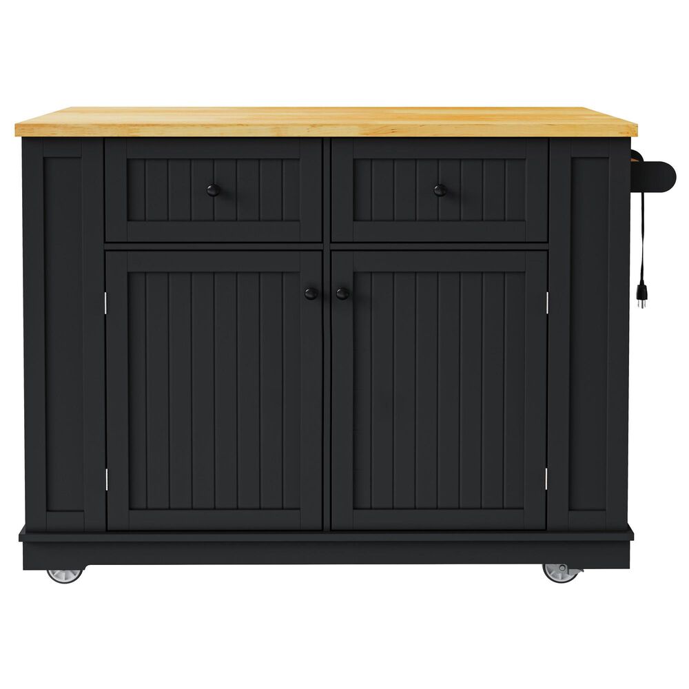 HOMLUX 48" Kitchen Island with Drop Leaf in Black and Natural, , large