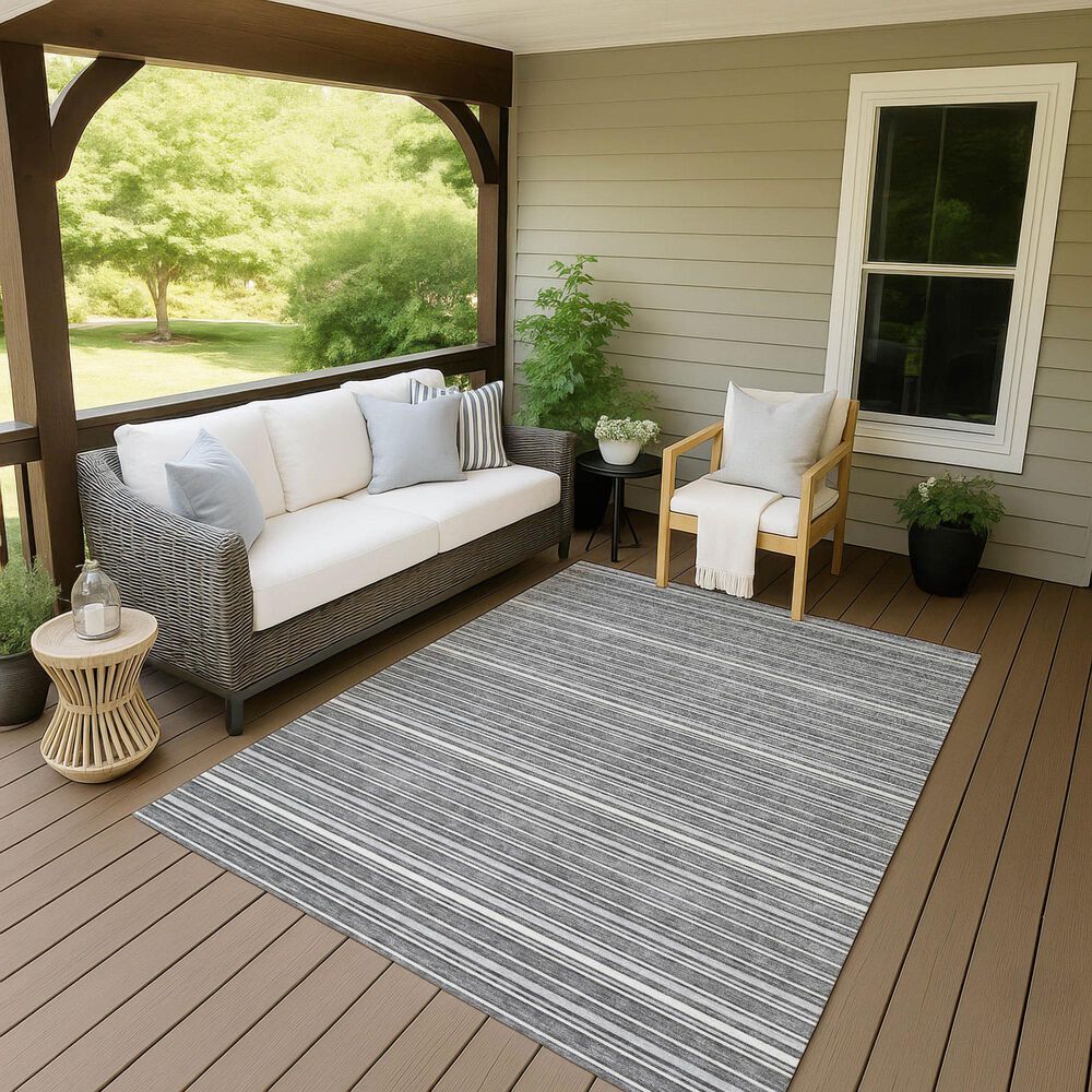 Dalyn Rug Company Soft Essentials Striped Gray 10' x 14' Indoor/Outdoor Area Rug, , large