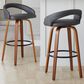 LumiSource Grotto Swivel Bar Stool with Grey Faux Leather Upholstery in Walnut Wood and Black (Set of 2), , large