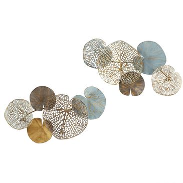Hampton Park Lenzie 15.7" x 26.9" Lily Pad Leaves Metal Wall Decor in Multicolor (Set of 2), , large