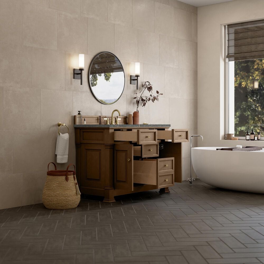 James Martin Vanities Brookfield 48" Single Bathroom Vanity in Pecan with 3 cm Parisien Bleu Quartz Top and Rectangular Sink, , large