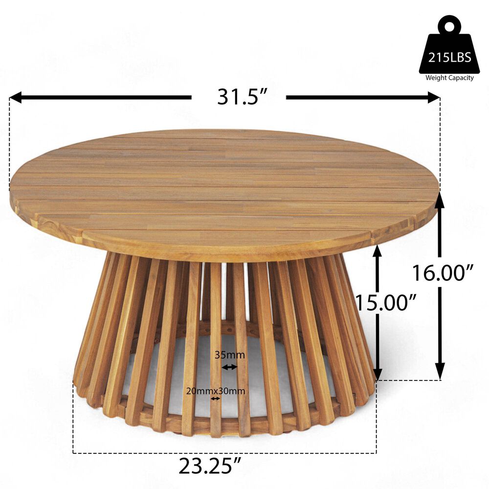 Hearth and Haven Outdoor Round Coffee Table with Slatted Base in Teak, , large