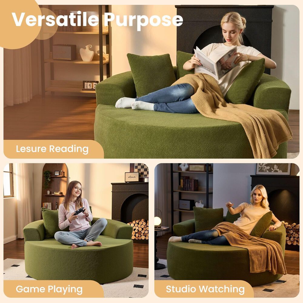 HOMLUX 59" Plush Corduroy Round Chair in Green, , large