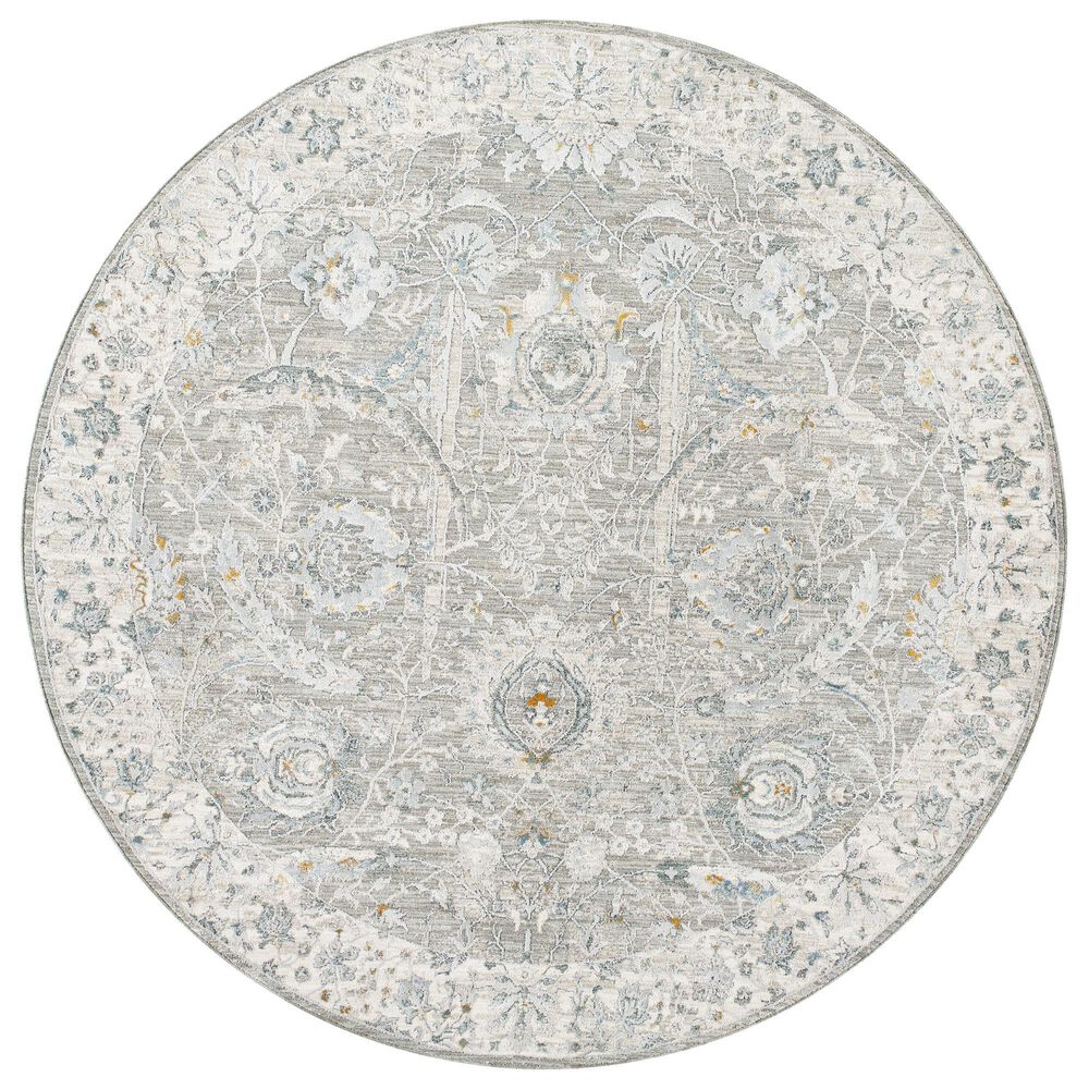 Surya Dresden Gray, Medium Gray, White, Light Slate, Denim and Mustard 5"3" Round Area Rug, , large