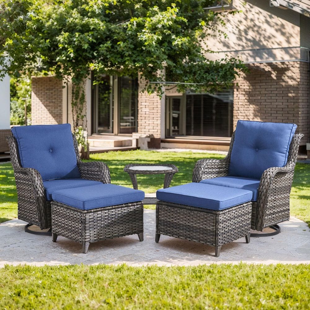Sunwell Garden 5-Piece  Patio Chat Set with Gray Rattan in Blue, , large