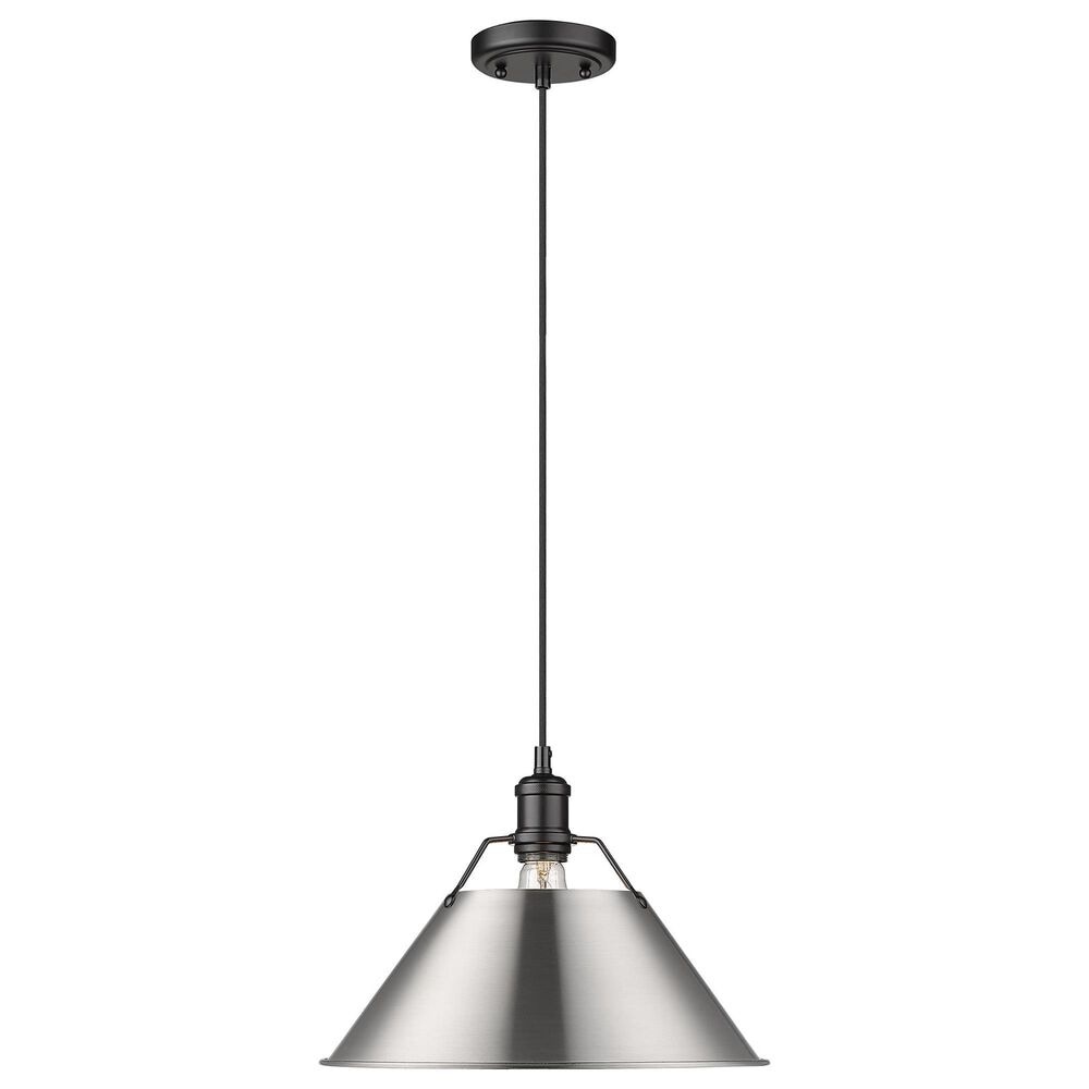 Golden Lighting Orwell 1-Light Wide Large Pendant with Pewter Shade in Matte Black, , large