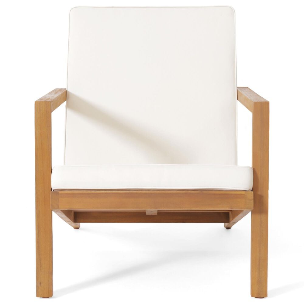 Hearth and Haven Leah 3-Piece Patio Chat Set with Cream Cushion in Teak, , large