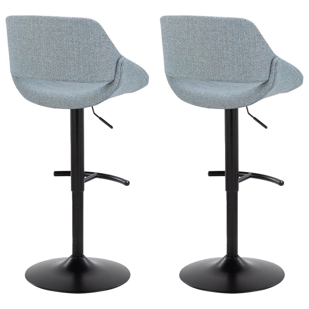LumiSource Fabrico Swivel Adjustable Bar Stool with Blue Noise Fabric Upholstery and Rounded T Footrest in Black (Set of 2), , large