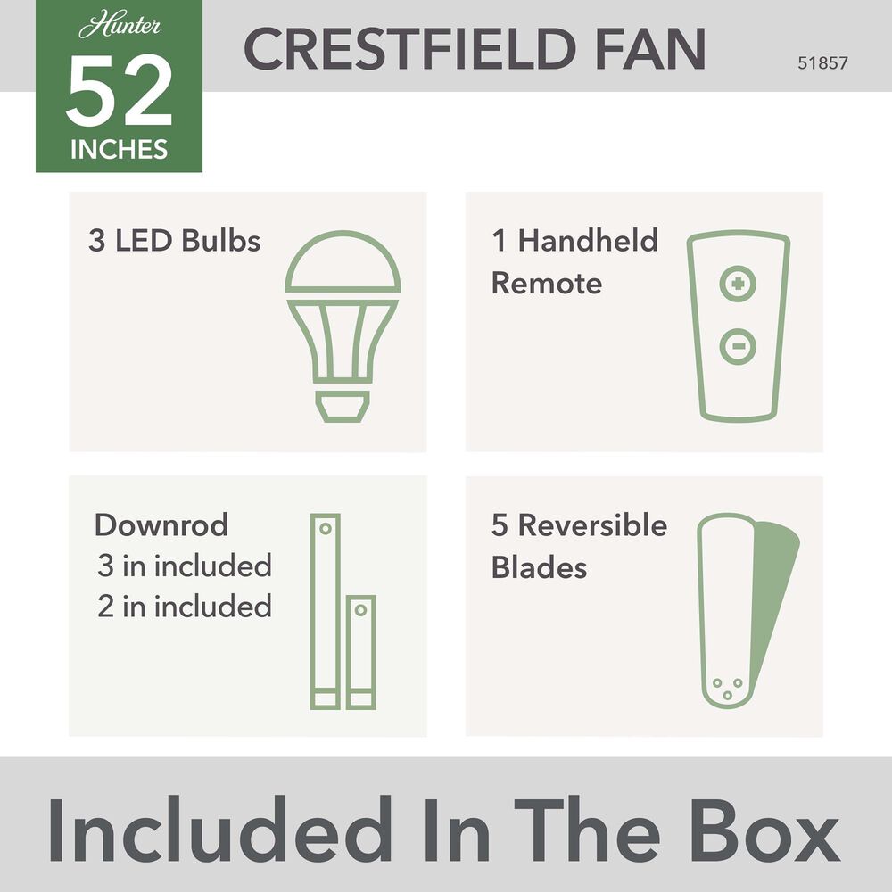 Hunter Crestfield 52&quot; Remote Ceiling Fan with LED Lights in Matte Silver, , large