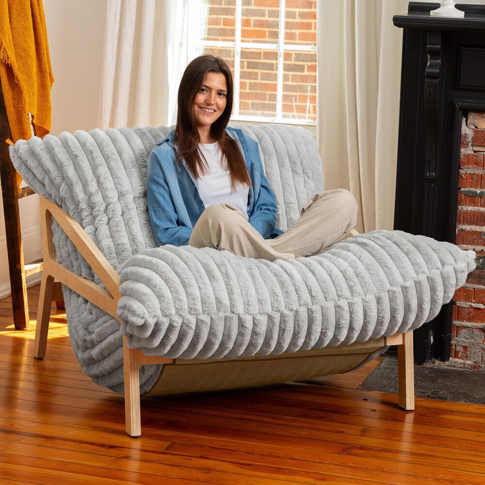 Jaxx Saxx Mondo Fur Bean Bag Lounge Chair in Grey, , large