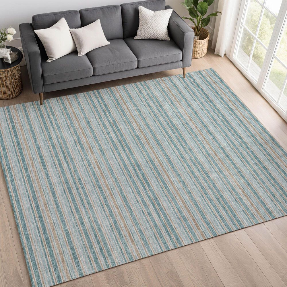 Dalyn Rug Company Soft Essentials Striped Teal 10' x 14' Indoor/Outdoor Area Rug, , large