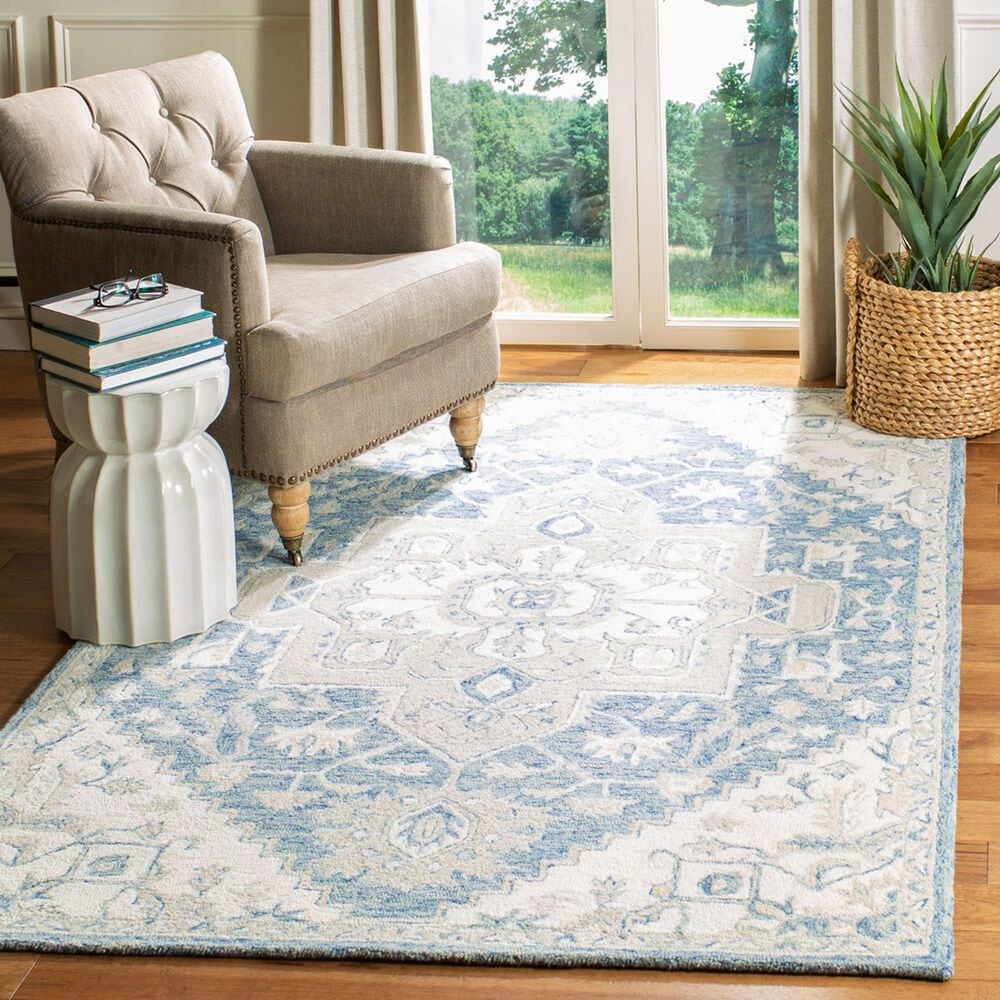 Safavieh Micro-Loop MLP503M 6&#39; x 9&#39; Blue and Ivory Area Rug, , large