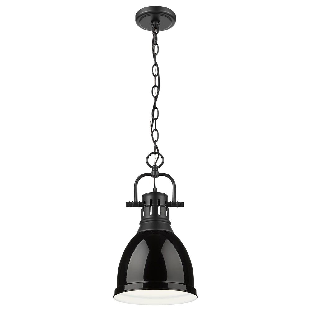 Golden Lighting Duncan 1-Light Small Pendant with Chain and Black Shade in Matte Black, , large