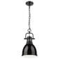 Golden Lighting Duncan 1-Light Small Pendant with Chain and Black Shade in Matte Black, , large