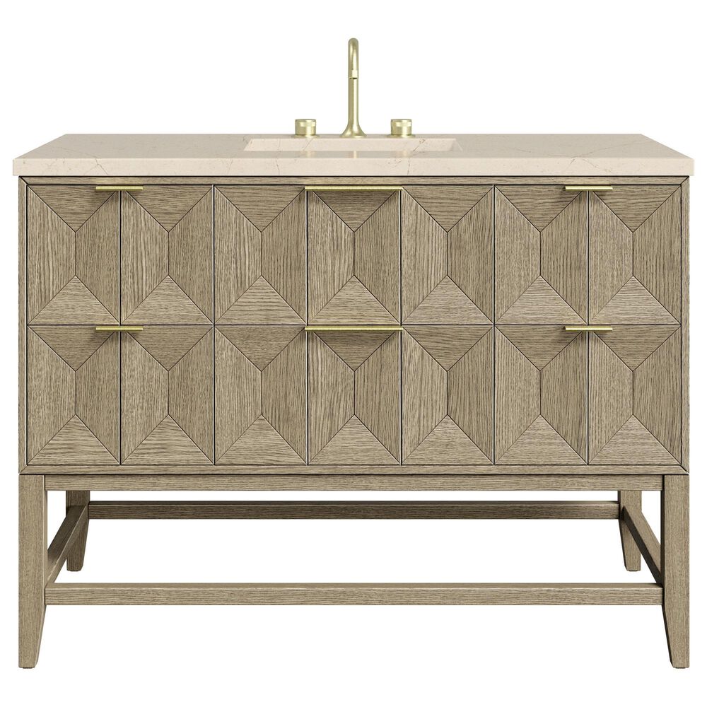 James Martin Vanities Emmeline 48&quot; Single Vanity in Pebble Oak with 3 cm Eternal Marfil Quartz Top, , large