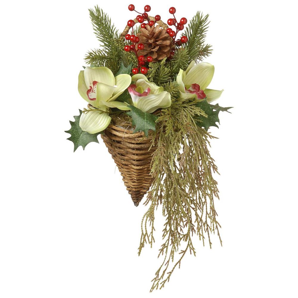 National Tree 11" Cymbidium & Berry Hanging Wall Basket, , large