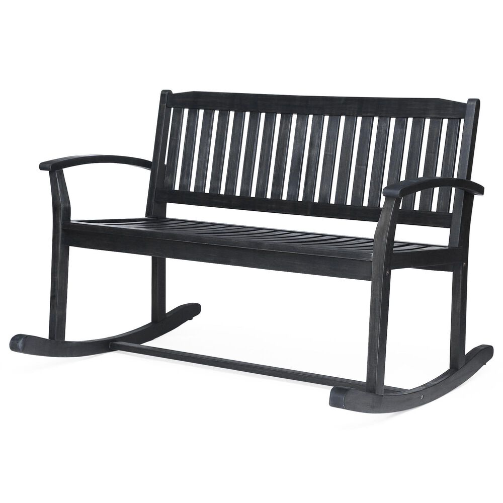 Hearth and Haven Baxter Outdoor Rocking Loveseat in Dark Grey, , large