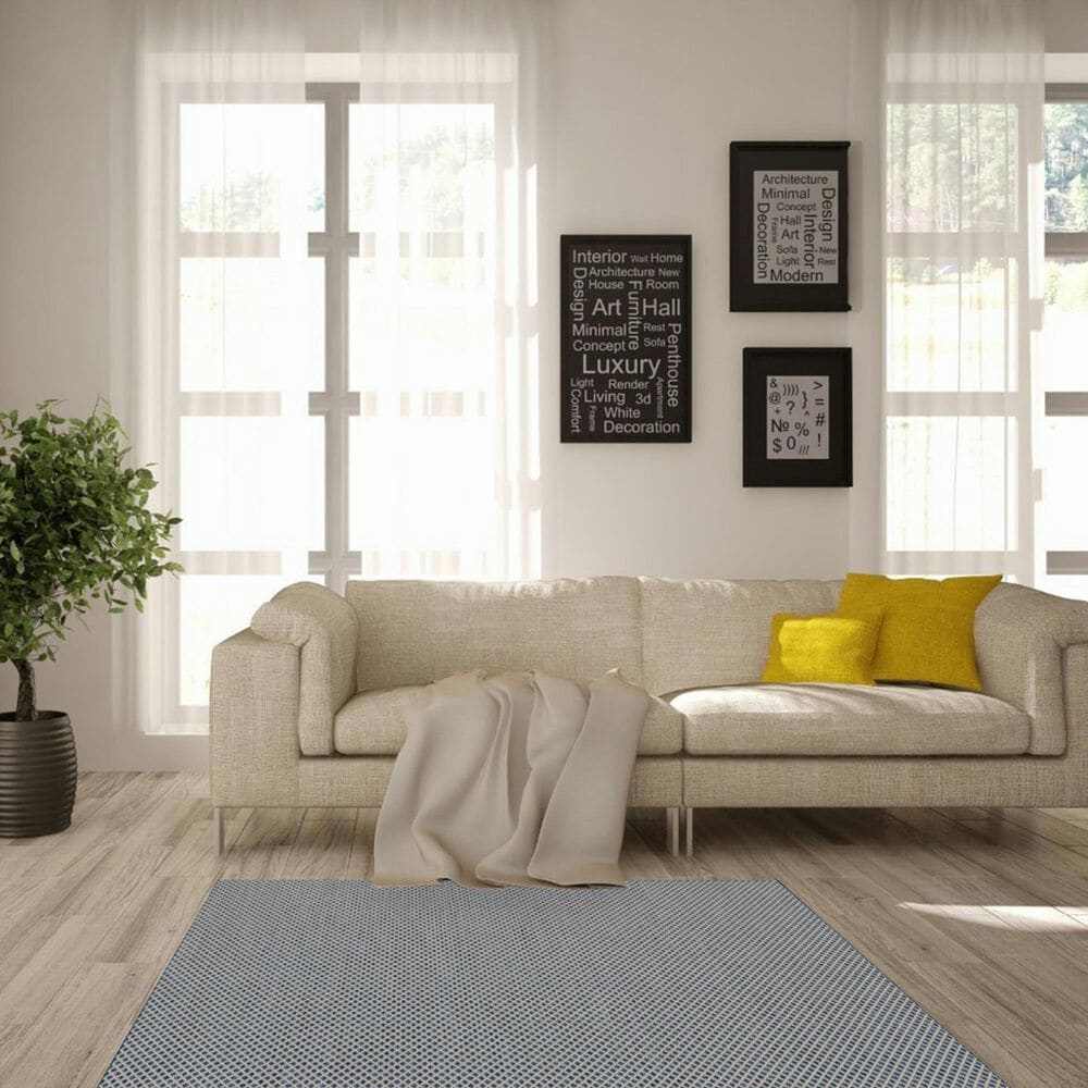 Nourison Courtyard Ivory and Blue 5&#39; Square Indoor/Outdoor Area Rug, , large