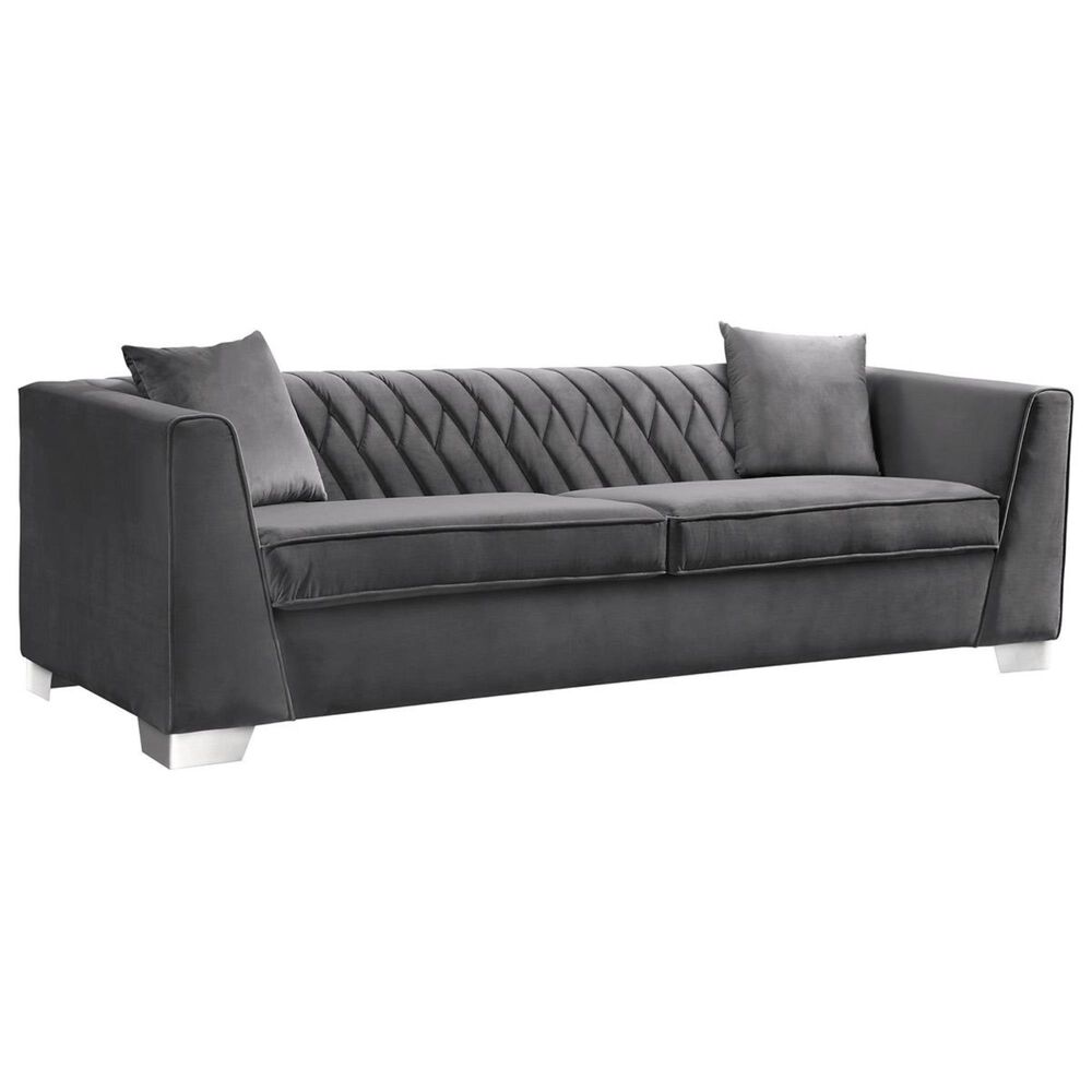 Blue River Cambridge Sofa in Dark Gray Velvet and Stainless Steel, , large