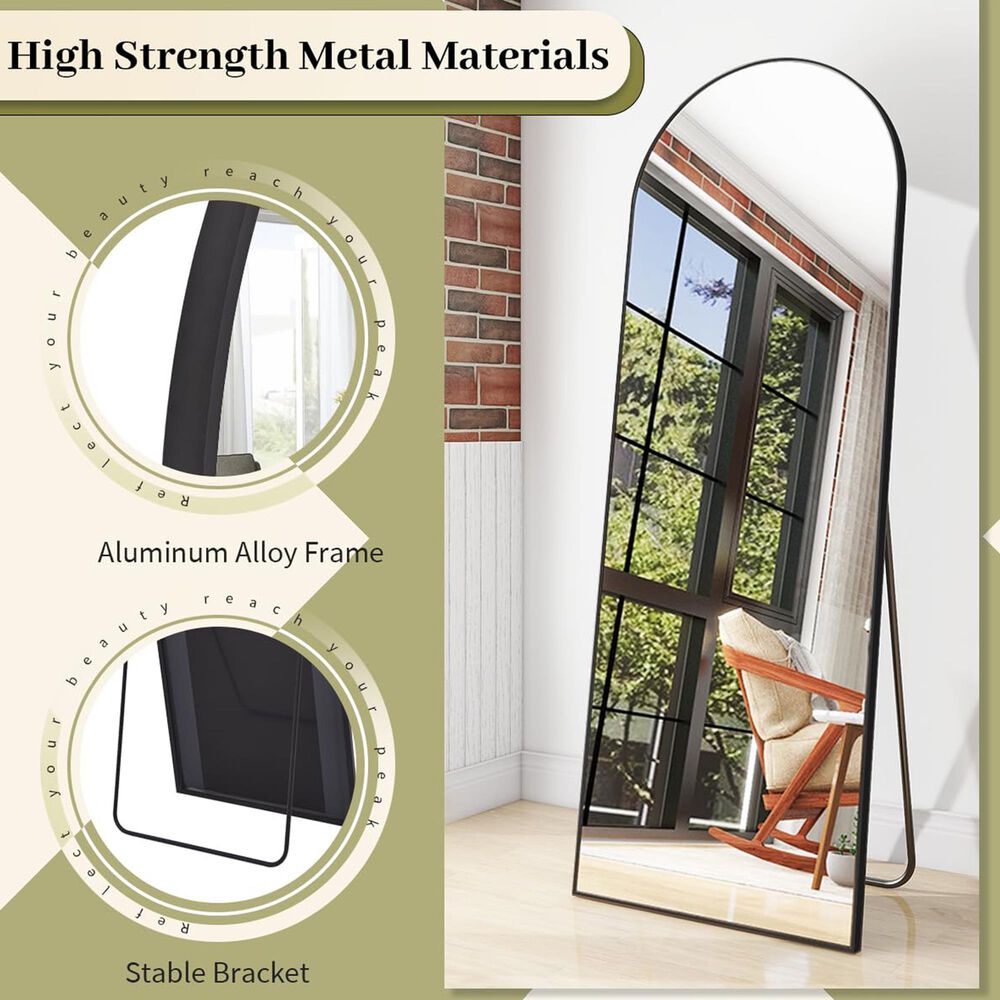 HOMLUX 21" x 64" Full Length Arched Floor Mirror in Black, , large