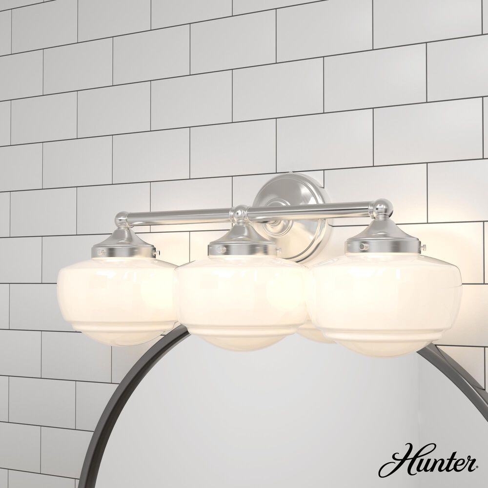 Hunter Saddle Creek 3-Light Vanity with White Shade in Brushed Nickel, , large
