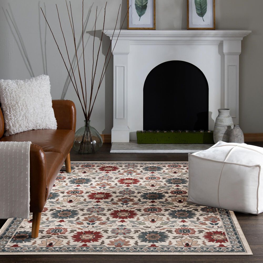 Central Oriental Rooted Champagne and Multicolor 5'3" x 7'7" Area Rug, , large