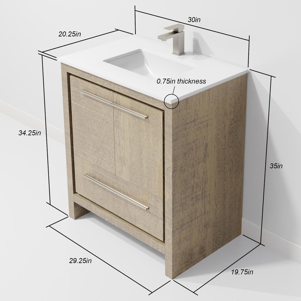 Lexora Home Lafarre 30&quot; Single Bathroom Vanity in Rustic Acacia with 2 cm White Cultured Marble Top and Rectangular Sink, , large