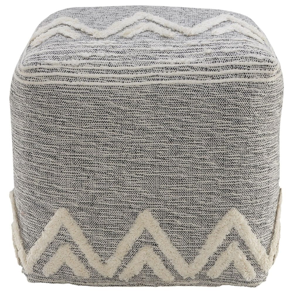 LR Home 16" Square Pouf in Gray and Melange, , large