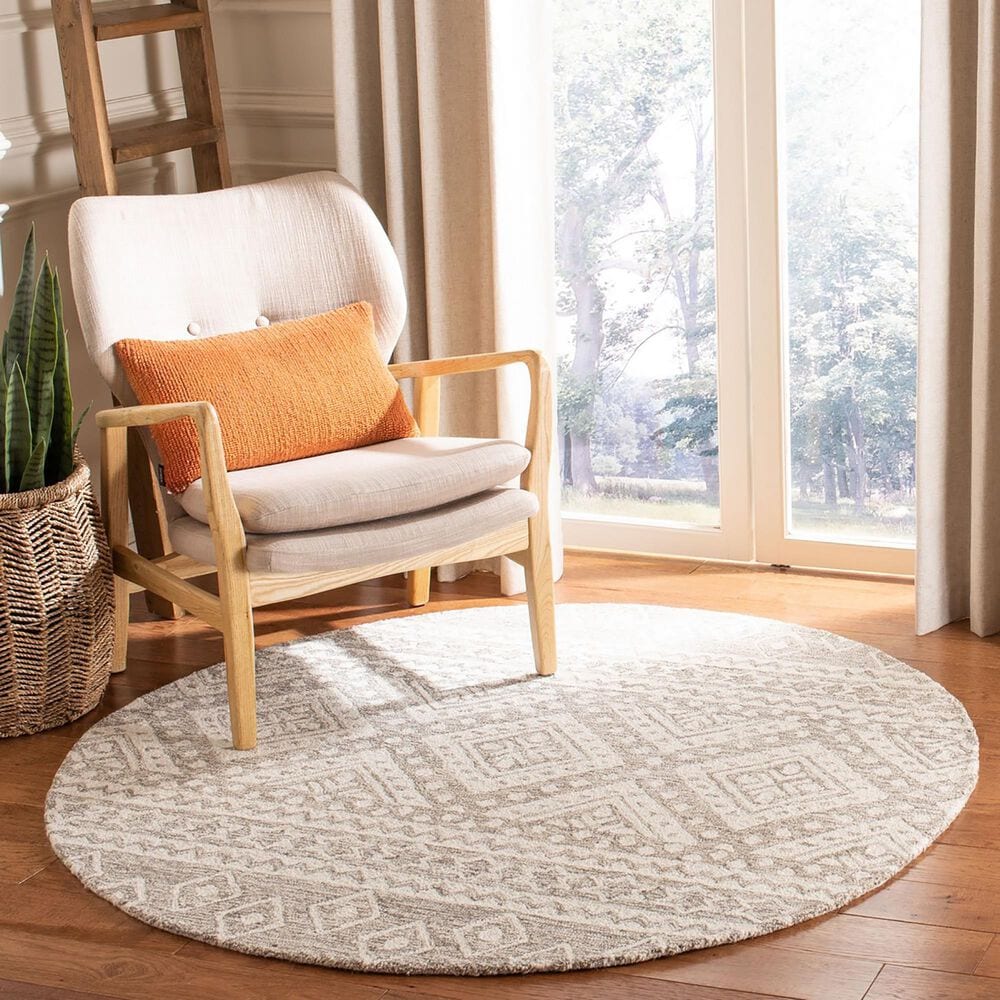 Safavieh Micro-Loop 5&#39; Round Dark Gray and Ivory Area Rug, , large