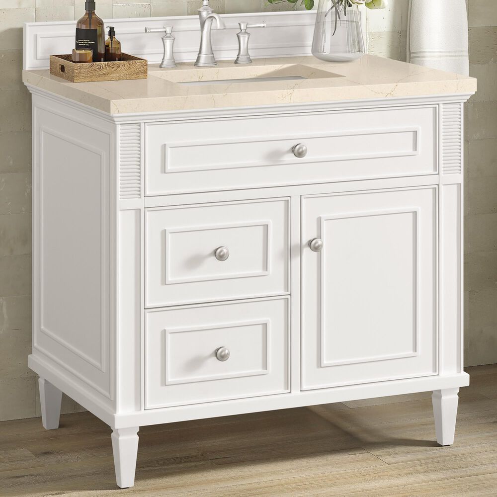 James Martin Vanities Lorelai 36&quot; Single Vanity in Bright White with 3 cm Eternal Marfil Quartz Top, , large