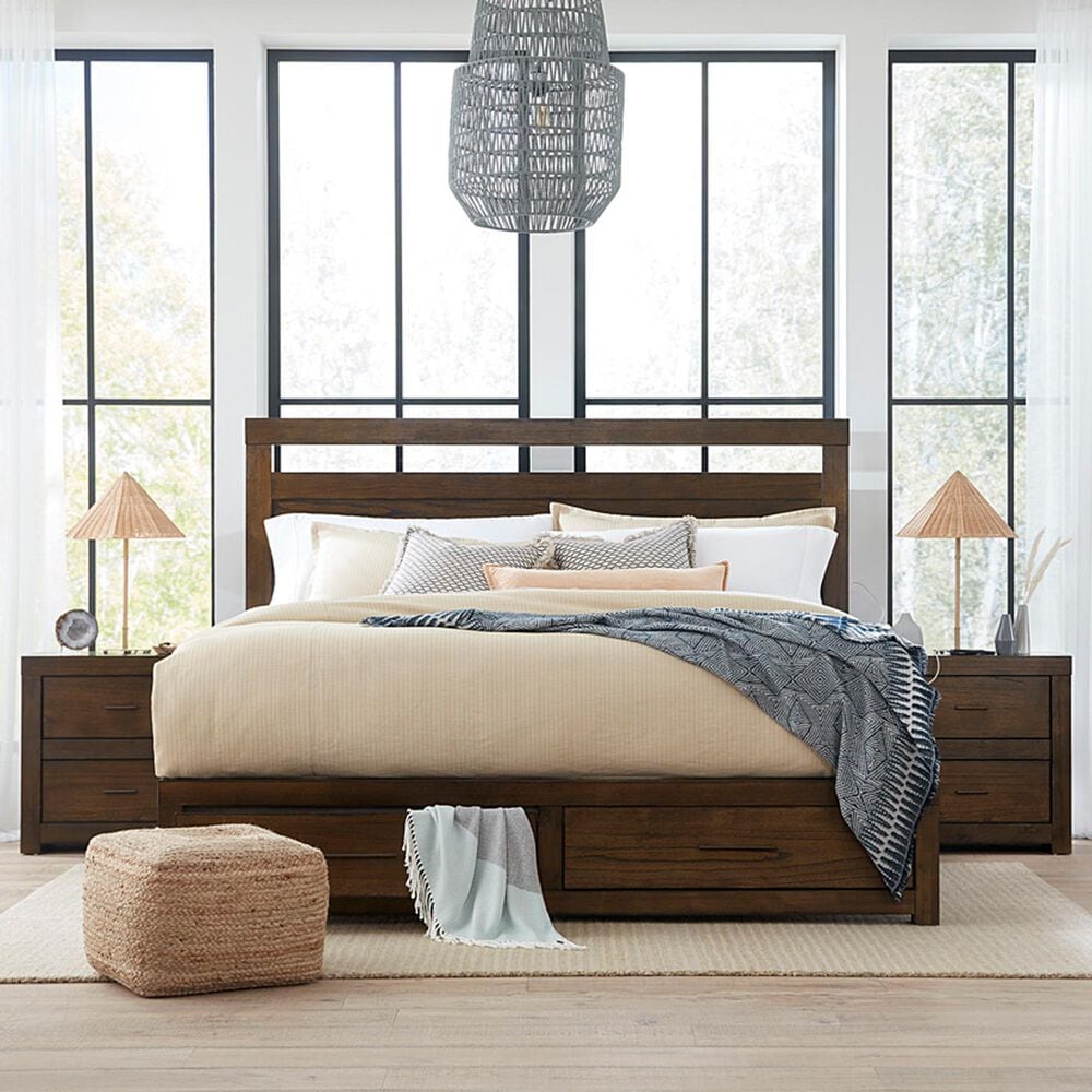 Riva Ridge Modern Loft King Storage Panel Bed with Two Nightstands in Brownstone, , large