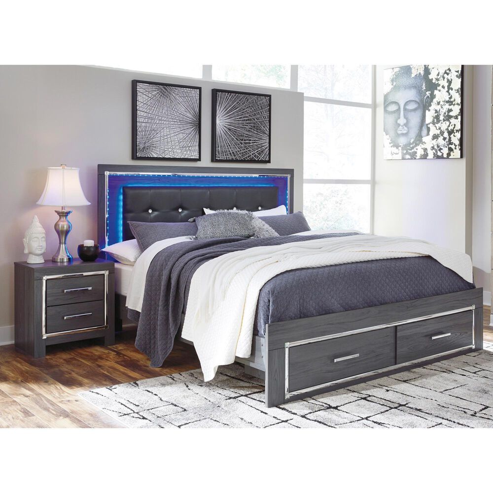Ashley Lodanna King Panel Bed with 2 Storage Drawers in Gray, , large