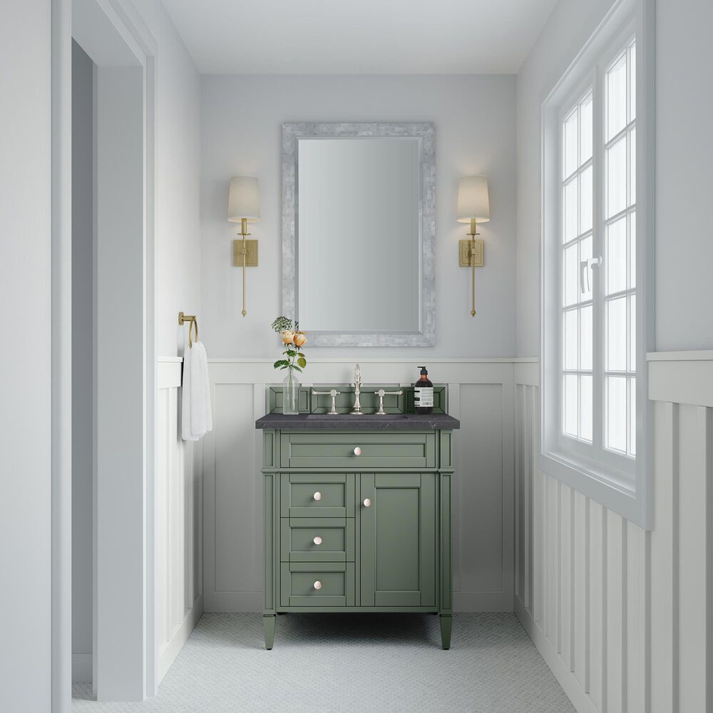 James Martin Vanities Brittany 30&quot; Single Bathroom Vanity in Smokey Celadon with 3 cm Charcoal Soapstone Quartz Top and Rectangular Sink, , large
