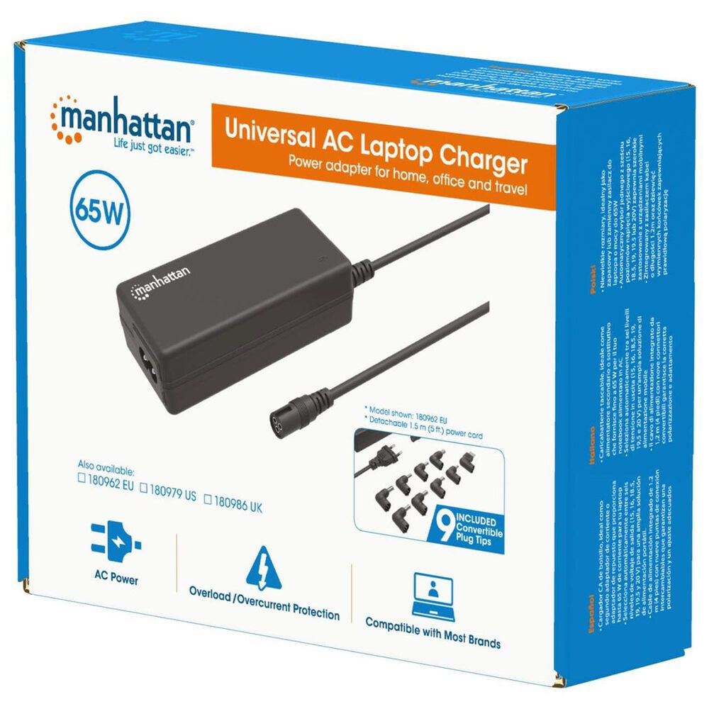 Manhattan 65W Universal Laptop Charger in Black, , large