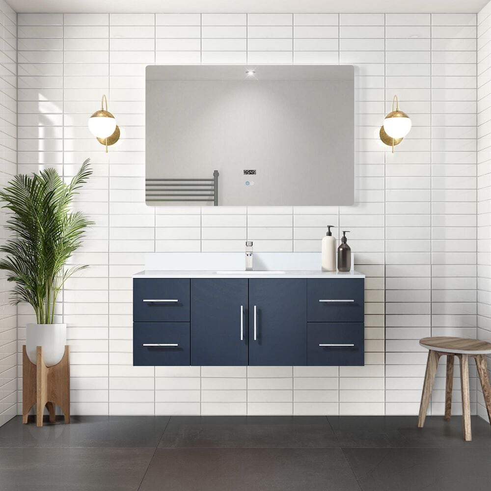 Lexora Home Geneva 48&quot; Single Bathroom Vanity in Navy Blue with 2 cm White Cultured Marble Top and Rectangular Sink, , large