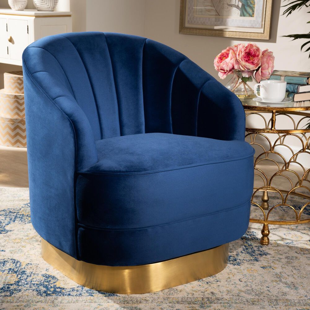 Baxton Studio Fiore Swivel Accent Chair in Royal Blue, , large