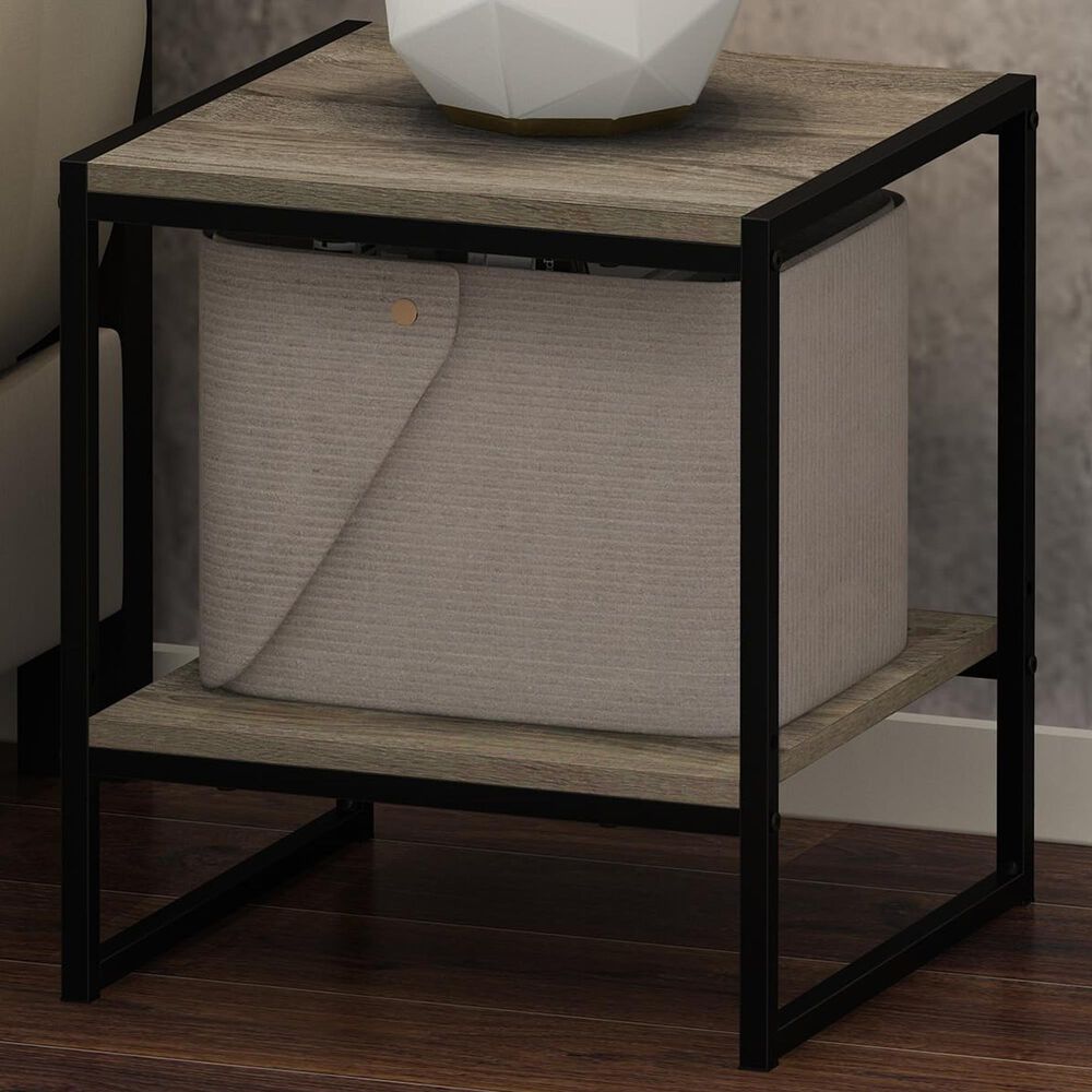 HOMLUX 2-Tier End Table in French Oak Grey and Black, , large