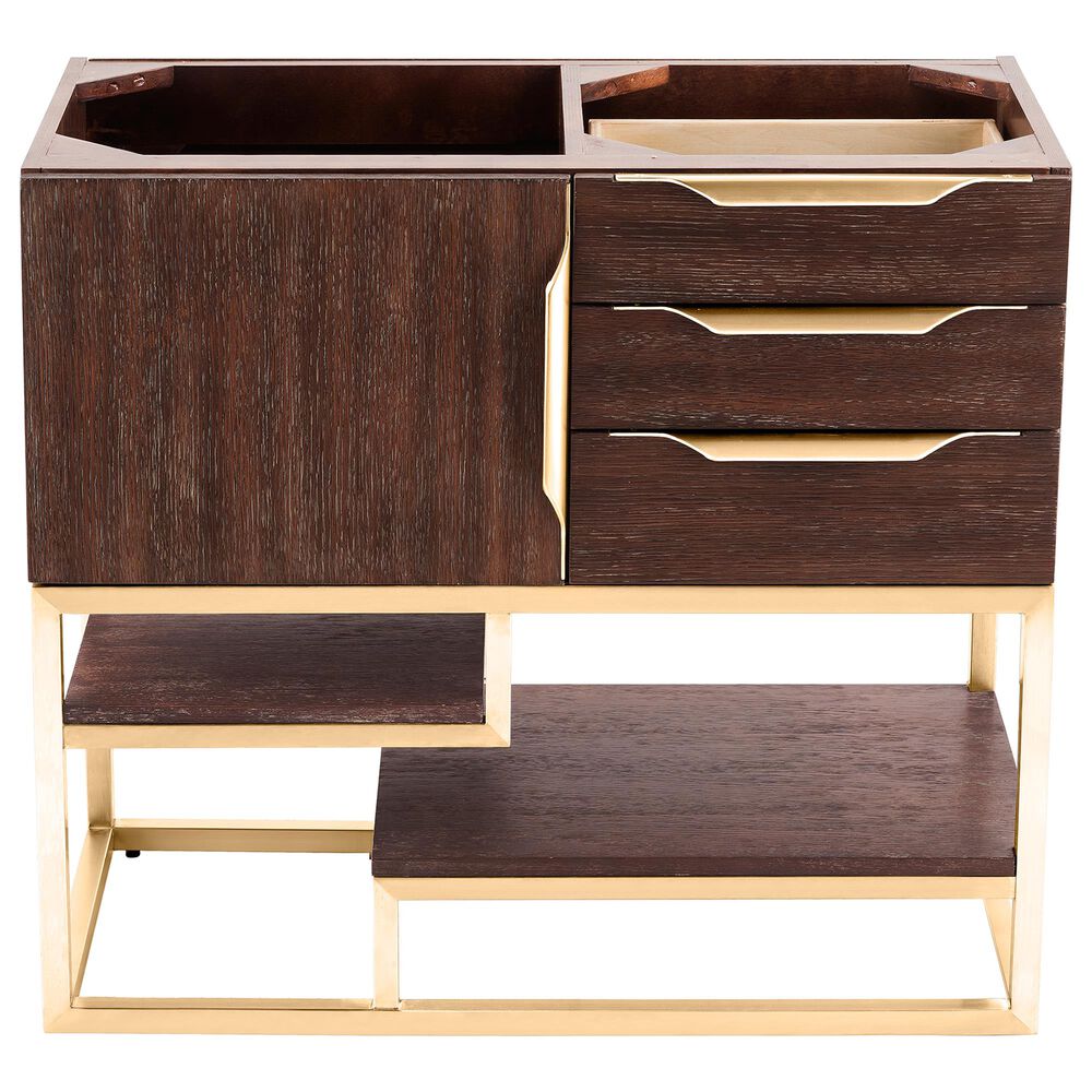 James Martin Columbia 36" Single Bathroom Vanity Cabinet in Coffee Oak and Radiant Gold, , large