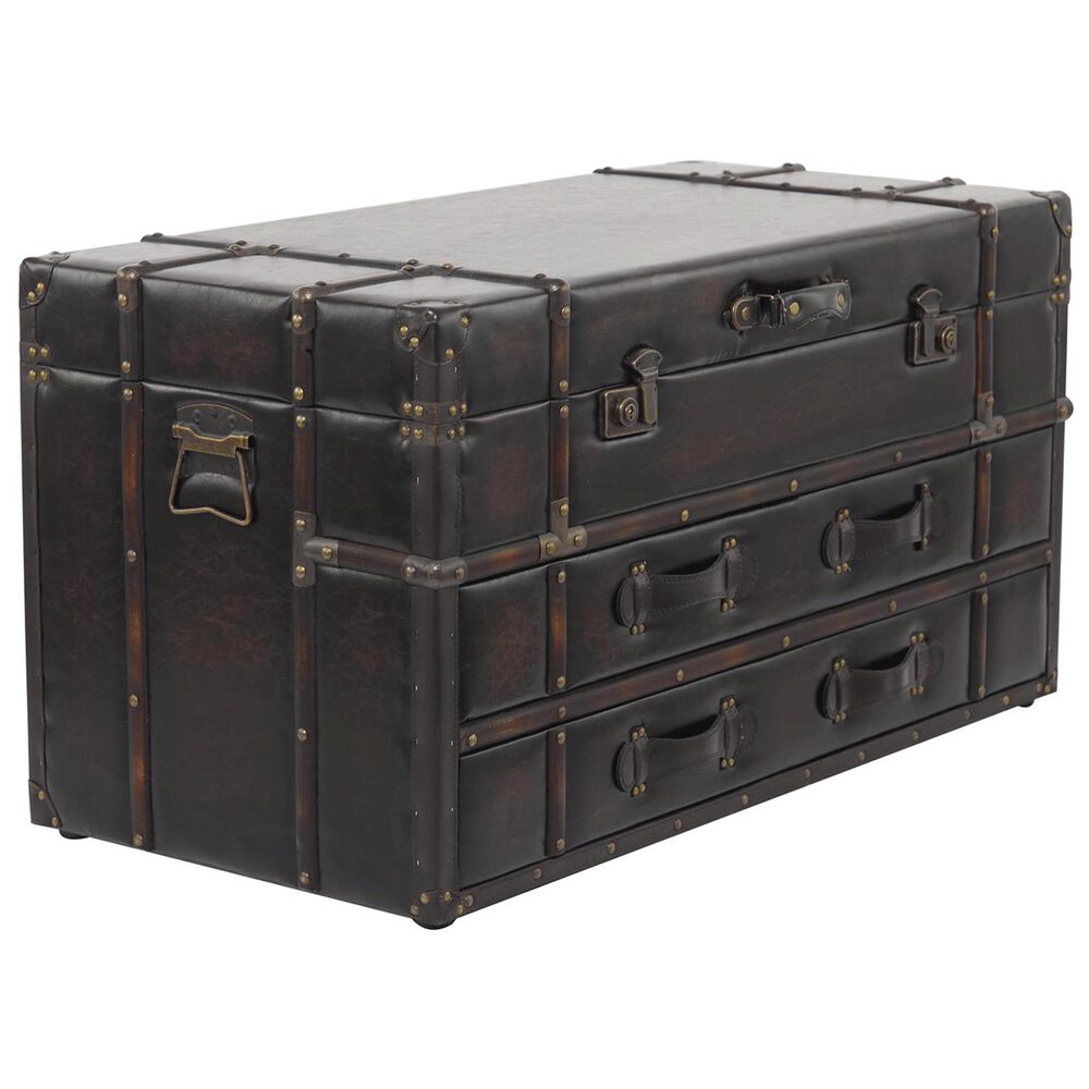 Maple and Jade Vintage 2-Drawer Coffee Table with Buckle Hinged Top in Hickory Brown, , large