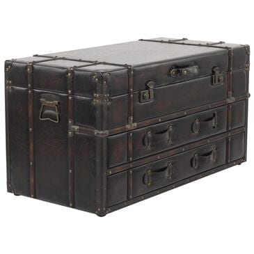 Maple and Jade Vintage 2-Drawer Coffee Table with Buckle Hinged Top in Hickory Brown, , large